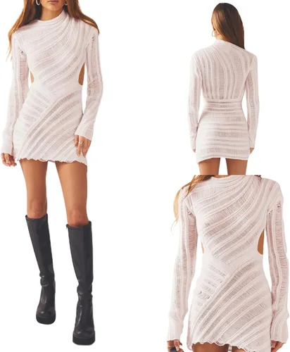 Vista 2 de NUFIWI Minivestido con volantes para mujer, entallado, cuadrado, cuello halter, fruncido, con cordones, vestidos de fiesta Y2K