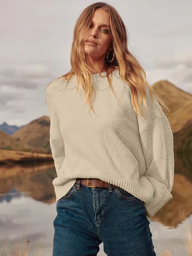 Vista 118 de LOGENE Suéter de gran tamaño para mujer, cuello redondo, manga larga, suave, mullido, suéter de punto 2025 para otoño e invierno