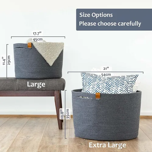 Vista 5 de DENJA & CO Cesta de manta extragrande para sala de estar, cestas tejidas decorativas para almacenamiento, cestas grandes de cuerda de algodón