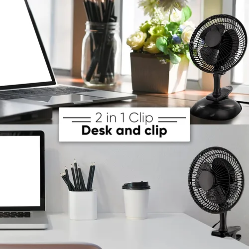 Vista 5 de RamPro Escritorio portátil y ventilador de clip, ventiladores de 6 pulgadas, enchufe pequeño y silencioso, pequeño ventilador de refrigeración Negro