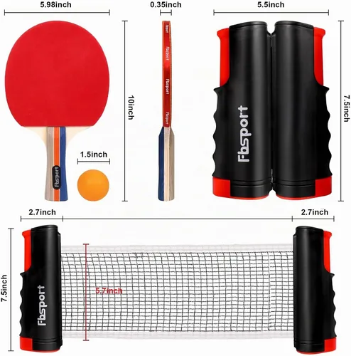 Vista 3 de FBSPORT Set de palas de ping pong, juego de tenis de mesa con 4 raquetas y 8 bolas, red retráctil con bolsa de almacenamiento - accesorios de pala 4