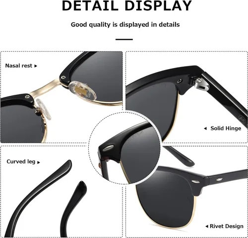Vista 100 de AEVOGUE Gafas de sol polarizadas para mujeres y hombres semi marco retro gafas de sol AE0369