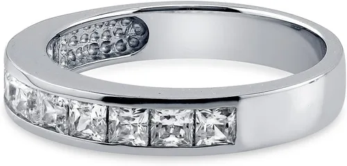 Vista 3 de BERRICLE Sterling Silver Rings Stackable Half Eternity Band Ring for Women, Channel Set Cubic Zirconia CZ - Cushion, Emerald, Princess Cut
