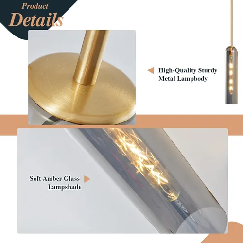 Vista 4 de BOKT Moderna lámpara colgante de cristal, lámpara nórdica de tubo largo, lámpara colgante ajustable de mediados de siglo, iluminación colgante