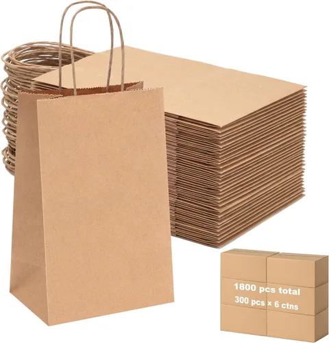 Vista 15 de OUTUXED 60 bolsas de papel marrón de 8 x 4 x 10 pulgadas con asas, bolsas Marrón 8x4x10in