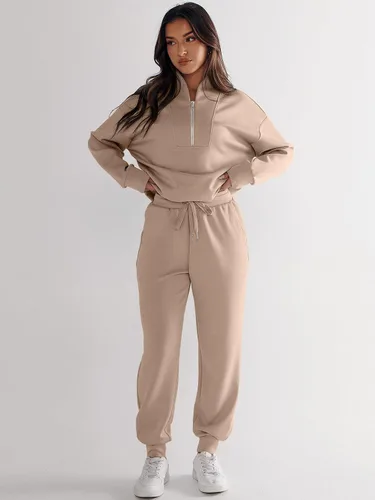 Vista 9 de ANRABESS Womens 2 Piece Outfits Sweatsuit Half Zip Long Sleeve Cropped Sweatshirt Jogger Sweatpants Travel Tracksuit Set