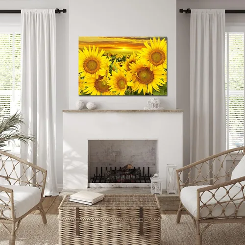Vista 4 de DuoBaorom Pinturas de campo de girasol para pared, flores amarillas de sol en paisajes de amanecer, arte de girasol, decoración de pared