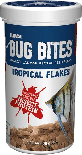 Vista 11 de Fluval Bug Bites - Alimento para peces tropicales, copos para peces pequeños a medianos, 0.63 onzas, A7330, marrón