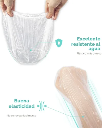 Vista 3 de Auban Gorra de ducha desechable, 100 PIEZAS Tapa de baño de plástico transparente gruesa e impermeable para tratamiento del cabello