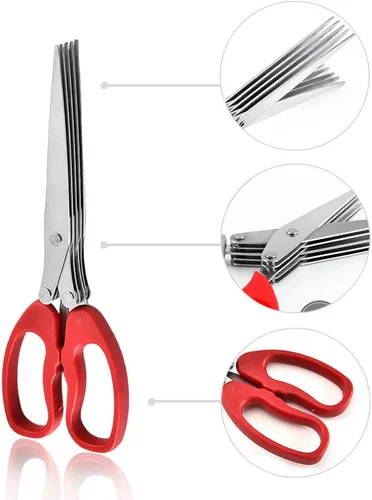 Vista 3 de MagiDeal Shredder Tijeras multipropósito multihoja tijeras de corte con acero inoxidable 5 cuchillas (rojo)