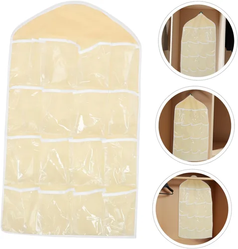 Vista 8 de UPKOCH Organizador de bolsa de almacenamiento colgante para puerta, organizador de bolsillo de pared beige para ropa interior, calcetines, joyas