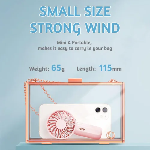 Vista 2 de Ventilador de mano, ventilador portátil personal recargable por USB con 3 velocidades, tamaño súper mini (2.4 x 1.2 x 0.5 in) para niños, al aire