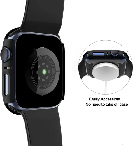 Vista 4 de Paquete de 2 fundas rígidas de policarbonato compatibles con Apple Watch, con protector de pantalla de cristal templado sin burbujas para accesorios