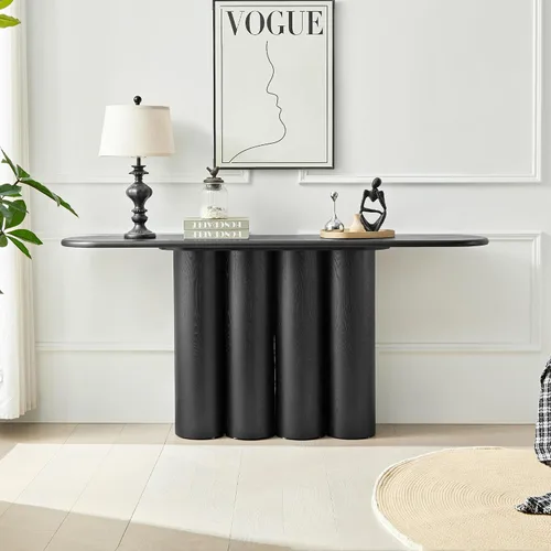 Vista 13 de 50" Modern Art Sculptural Console Table, Oval Cutout Legs, Wood Veneer, Thick Rounded Tabletop, Contemporary Entryway Sofa Table for Living Room