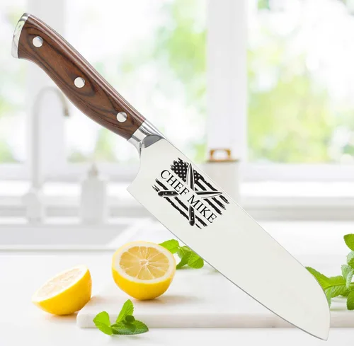 Vista 8 de Cuchillo de cocina personalizable de acero inoxidable con grabado láser, regalos de cocina para él, regalos de inauguración de la casa, juego