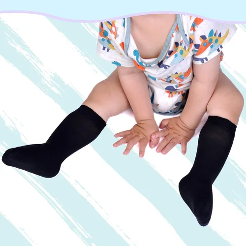 Vista 3 de Mini angel Calcetines hasta la rodilla para bebé, calcetines altos hasta el muslo, medias de algodón sin costuras para recién nacidos, niños
