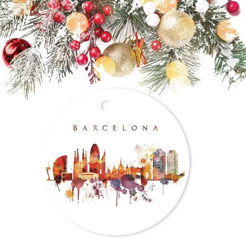 Vista 3 de Adornos de ciudad para árboles de Navidad, adorno de cerámica de Barcelona, decoración del hogar, colgantes colgantes, adornos conmemorativos