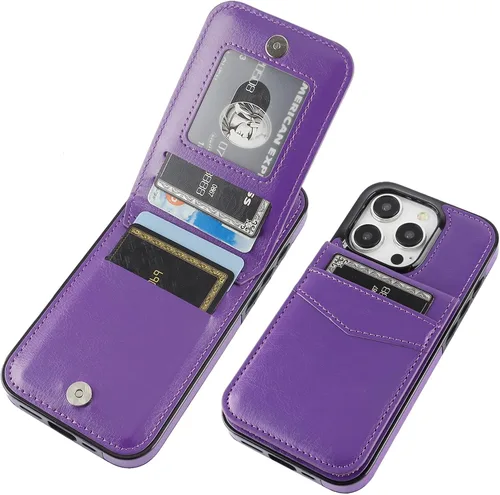 Vista 21 de KIHUWEY Compatible con iPhone 15 Pro Funda Cartera con Soporte para Tarjetas de Crédito, Tapa de Cuero Premium con Cierre Magnético y Soporte, Funda