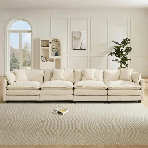 Vista 59 de Sofá seccional modular convertible de 76.7", sofás de dos plazas de chenilla con asiento profundo y cojines tipo loveseat para sala de estar, Beige