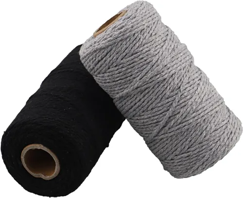 Vista 20 de Carrete de hilo de algodón de 656 pies de 10 capas, cuerda para manualidades y envoltura de regalos (negro)