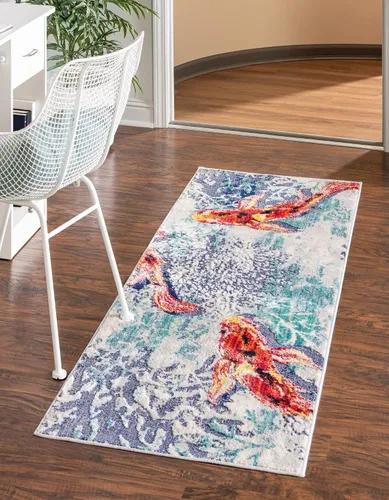 Vista 10 de Unique Loom Ariel Collection - Alfombra de área con diseño de pez dorado (4 pies 1 pulgada, redonda, multicolor)