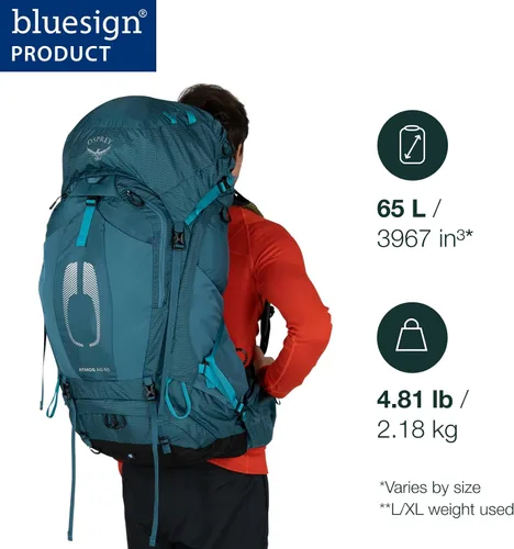 Vista 2 de Osprey Atmos AG 65L Mochila de mochilero para hombre, color negro, S/M