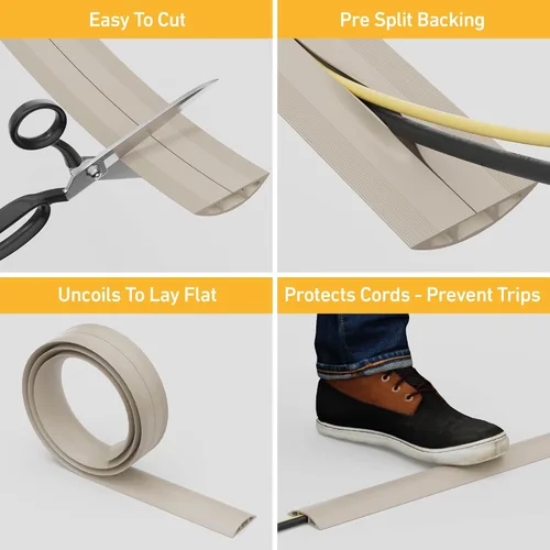 Vista 2 de D-Line – Funda para cable de piso de 6 pies, protector de cable, oculta cables de extensión, protege cables, evita riesgos de caídas, ocultador