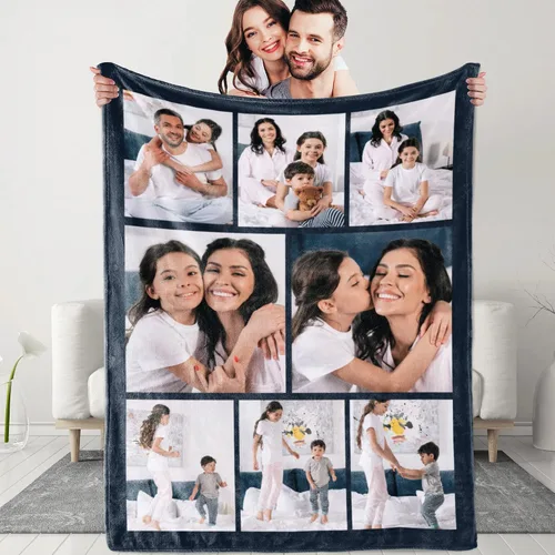 Vista 20 de Mantas personalizadas con fotos y texto, manta personalizada con imágenes, para memoria familiar, cumpleaños, Halloween, Navidad, Día del Padre, 30