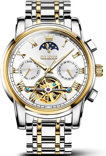 Vista 9 de OLEVS Relojes automáticos de cuerda automática para hombre, fecha y día, calendario, relojes de acero inoxidable, movimiento esquelético