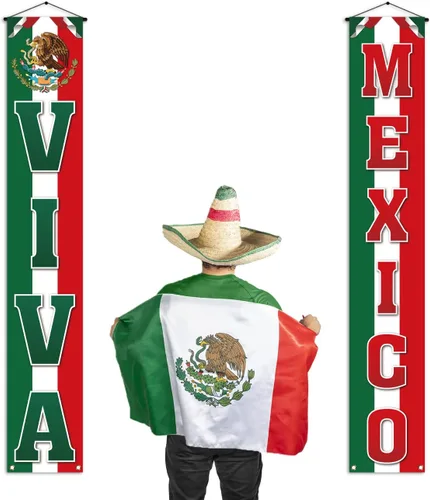 Vista 3 de Pudodo Viva México Porche Banner Dia De La Independencia Día de la Independencia Mexicana Fiesta Puerta Frontal Colgante de Pared Banner Decoración