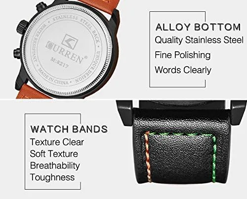 Vista 6 de CURREN Reloj de cuarzo para hombre, de lujo, de cuero, a la moda, casual, reloj deportivo