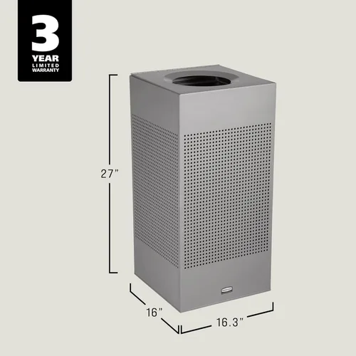 Vista 7 de Rubbermaid Commercial Products Silhouette Cubo de basura cuadrado con tapa abierta, 16 galones, plateado metálico, interior para oficinas/vestíbulos
