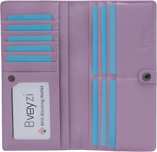 Vista 12 de Bveyzi Portamonedas de Cuero Ultra Delgadas y Finas con Bloqueo RFID para Tarjetas de Crédito, Billetera Plegable Bifold Tipo Clutch para Mujeres