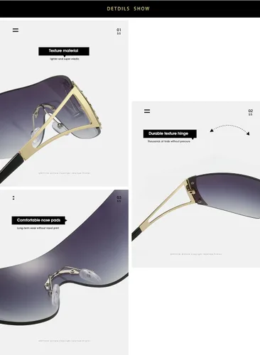 Vista 3 de Palarado Gafas de sol envolventes Y2K Shield de moda para mujeres y hombres sin montura plana de los años 2000 sin marco futuristas