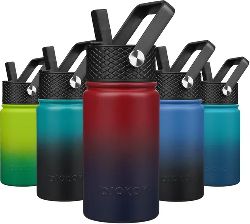 Vista 40 de BJPKPK Botella de agua con tapa con pajilla, botella de agua aislada de 15 onzas, botellas de agua de metal de acero inoxidable, termo reutilizable