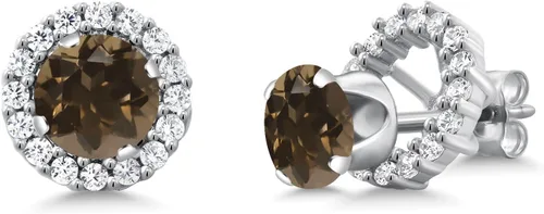 Vista 228 de Gem Stone King Aretes redondos de plata de ley 925 de 0.236 in con piedra natal extraíble para mujer