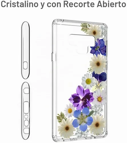 Vista 8 de Unov Funda para Galaxy Note 9 transparente con diseño en relieve, flor de Flower Blossom