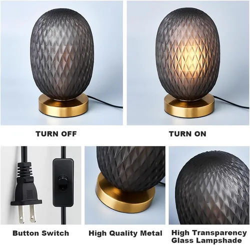 Vista 4 de Moderna lámpara de mesa de cristal con forma de globo de mediados de siglo, industrial regulable con control táctil, luces de escritorio, 3 niveles