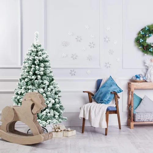 Vista 7 de Goplus - Árbol de Navidad artificial nevado de 4.5 pies, con nieve, flocado, con bisagras, preiluminado con 200 luces LED, 400 puntas de ramas