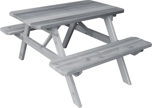 Vista 10 de Furniture Barn USA Mesa de picnic de cedro de 4 pies con bancos adjuntos, tinte de cedro mancha de cedro
