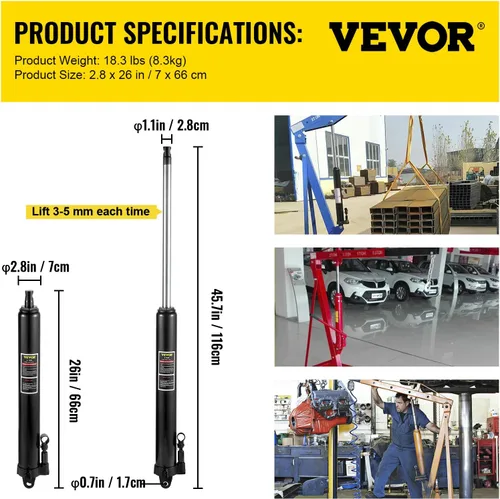 Vista 7 de VEVOR Gato hidráulico de brazo largo, con bomba de pistón individual y base de horquilla, recogedor manual de cereza con mango, para grúas