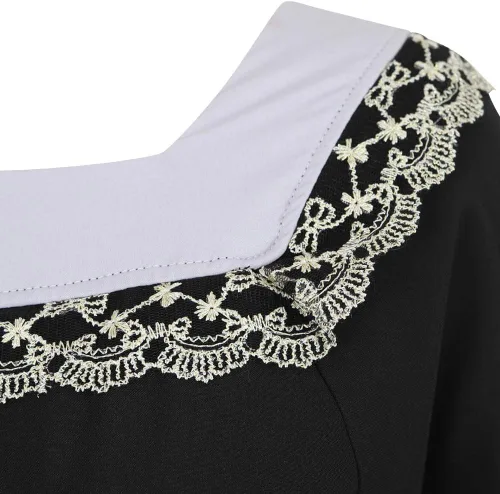 Vista 5 de Haorugut Disfraz medieval renacentista para mujer, vestido retro para cosplay 6508negro y blanco