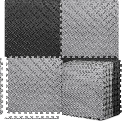 Vista 11 de BEAUTYOVO Tapete de ejercicio tipo rompecabezas con 12/24/48 baldosas de espuma entrelazadas para gimnasio, baldosas de espuma EVA de 24'' x 24