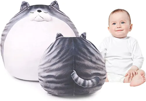 Vista 7 de ARELUX Almohada de felpa de gato gordito de 11.8 pulgadas de alto, lindo gatito gordo de peluche, adorable almohada para abrazar, peluche de anime