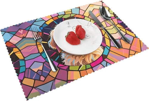 Vista 10 de Rectangular Placemats Set of 4, Heat Resistant Cat Printed Kitchen Dining Table Mats
