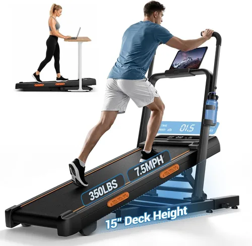 Vista 9 de CURSOR 40% Incline Treadmill with 15" Deck Height & Extended Handle Bar Negro profundo