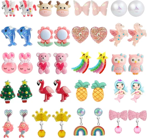 Vista 8 de Clip On Earrings Hypoallergenic Clips Earrings Sets Suitable for Ages 4-12 Little Girls, Cute Small Clips On Earrings Jewelry Gifts Set