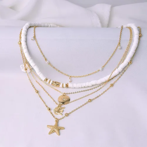 Vista 4 de HUASAI Puka - Collar para mujer, collar de concha de mar, collar de playa en capas para niñas, collar bohemio con estrellas de mar y estrellas