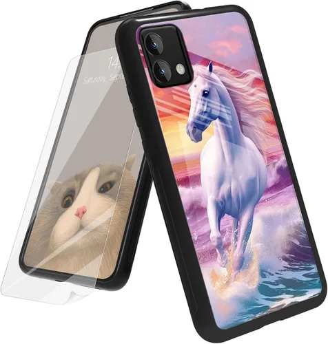 Vista 21 de Funda para Motorola Moto G Play 4G 2024 con protector de pantalla, parte trasera de vidrio templado + funda de silicona suave TPU absorción
