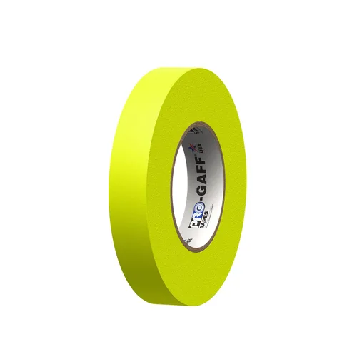 Vista 5 de Cinta de Gaffer de Tela Mate Premium Pro Gaff de ProTapes de 1" de Ancho con Adhesivo de Goma, 50 Yardas de Largo, Amarillo Fluorescente